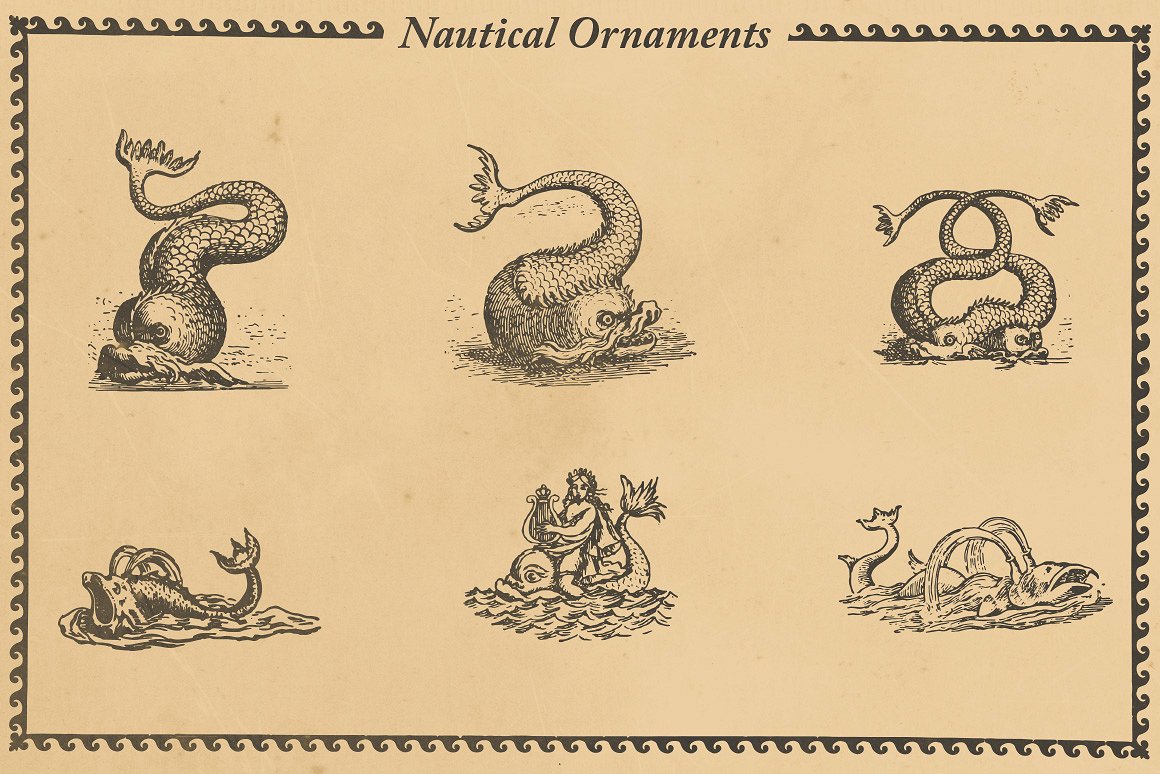 复古手绘航海饰品插图素材Nautical Ornaments