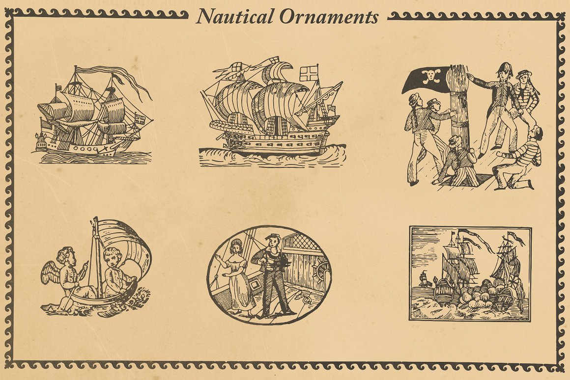 复古手绘航海饰品插图素材Nautical Ornaments