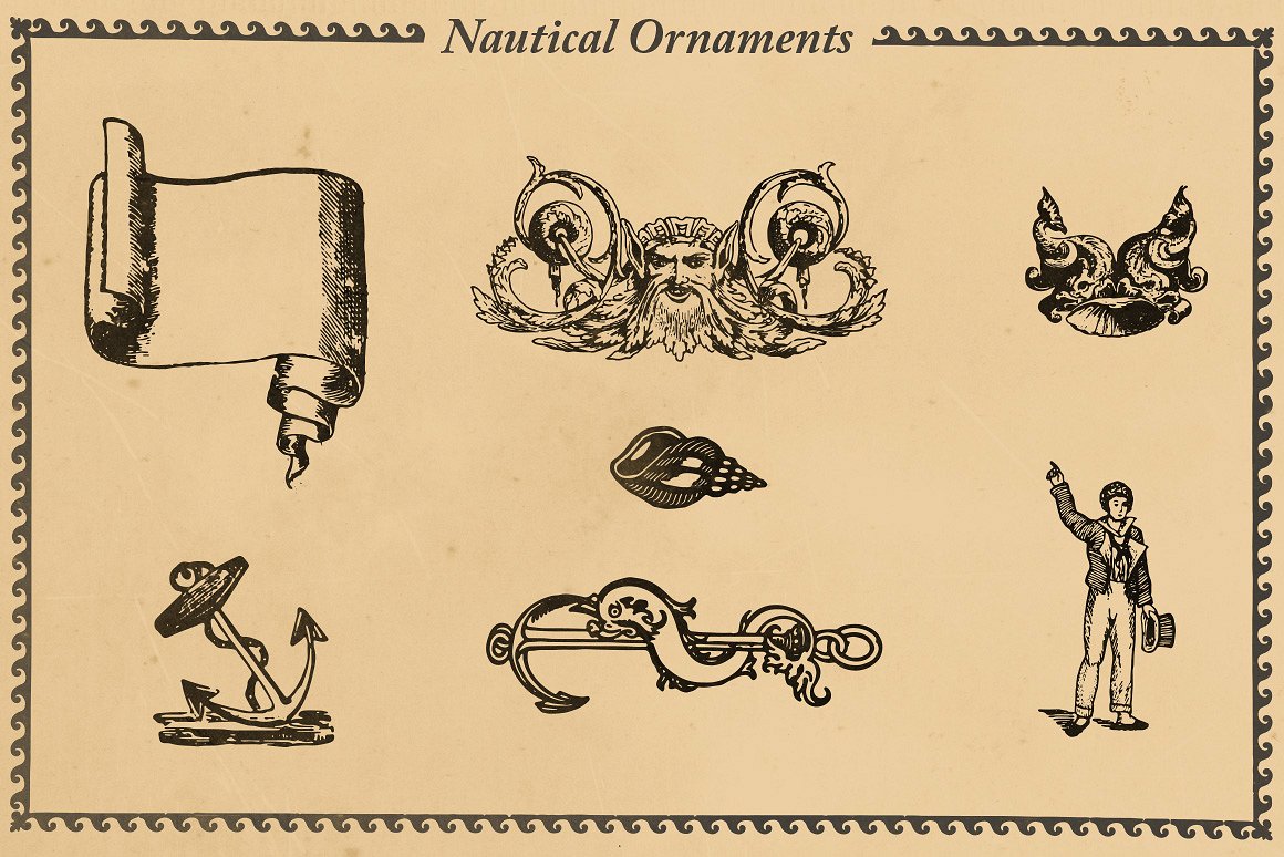 复古手绘航海饰品插图素材Nautical Ornaments