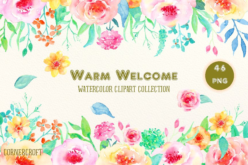 手绘水彩花卉植物素材素材Watercolor Clipart