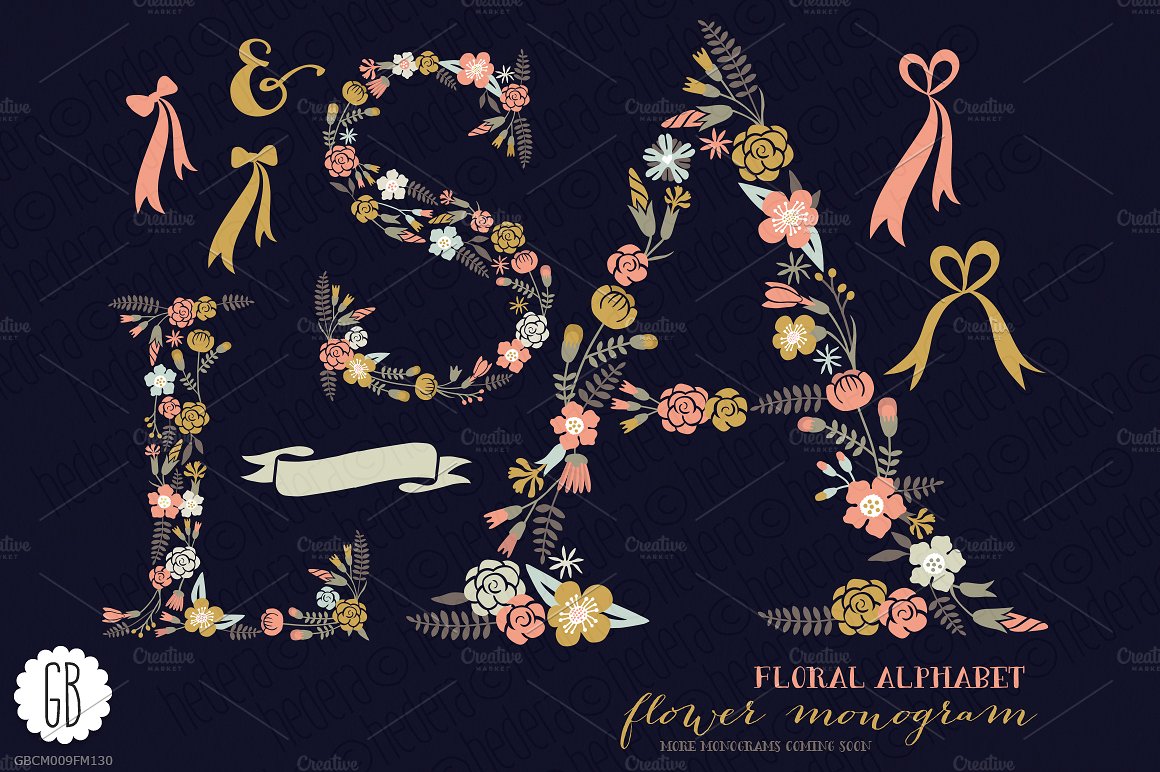 花卉字母设计素材Floral letters, monogr