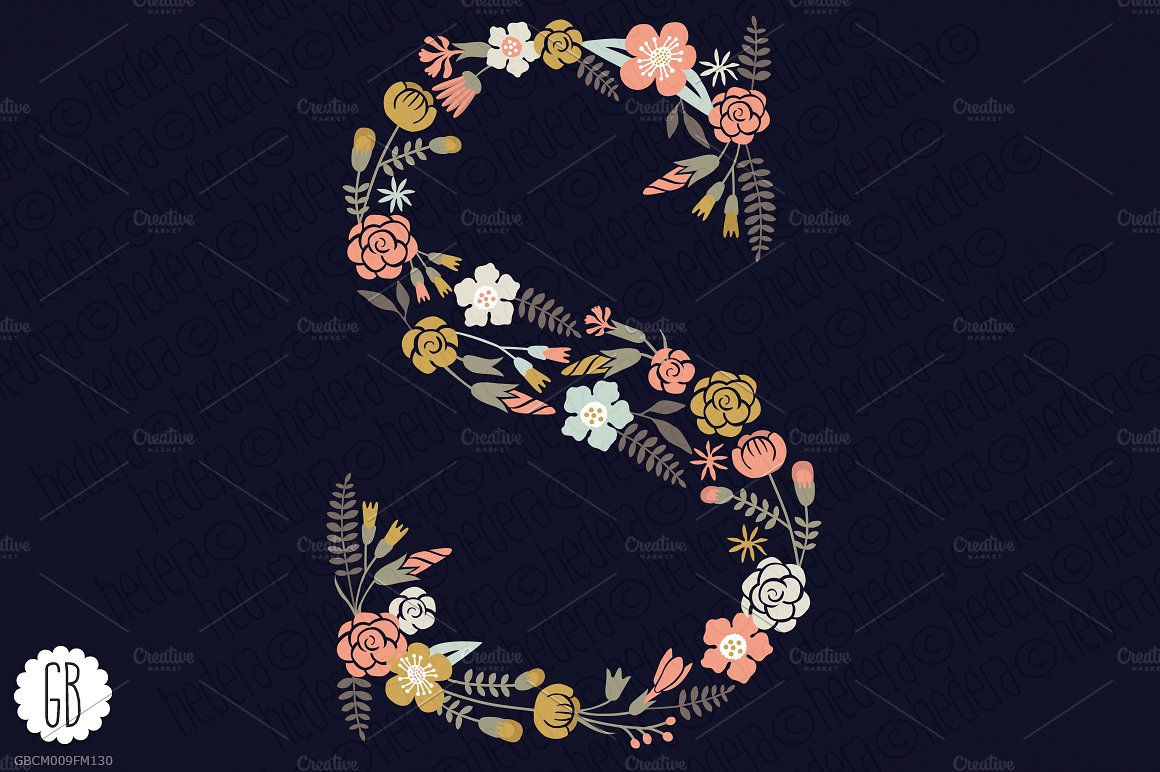 花卉字母设计素材Floral letters, monogr