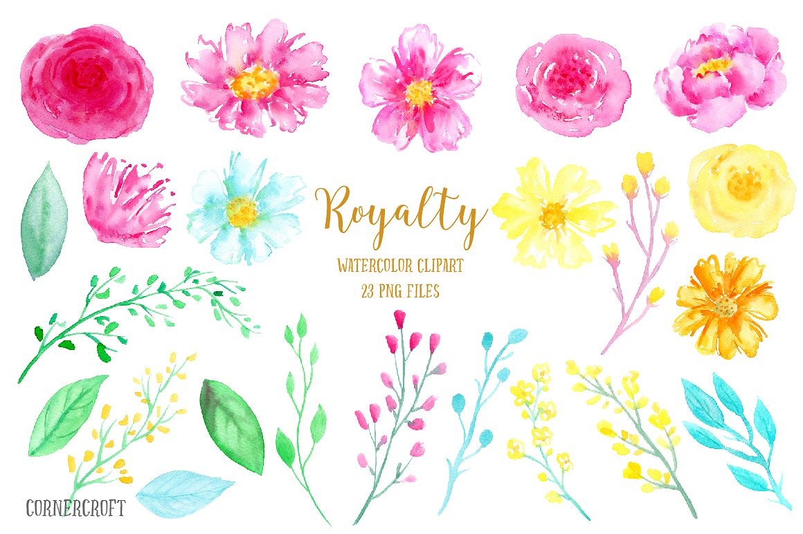 手绘水彩花卉植物设计素材Watercolor Clipart