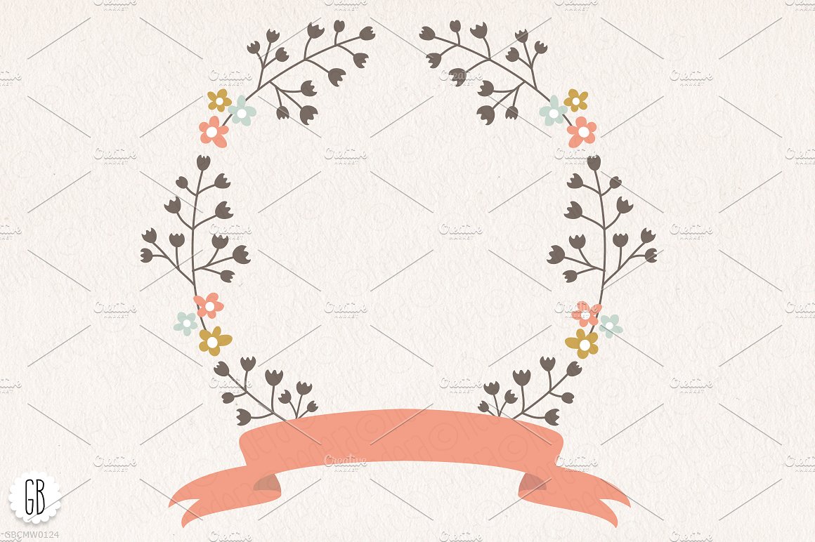 手绘花卉装饰素材包Floral wreaths laurel