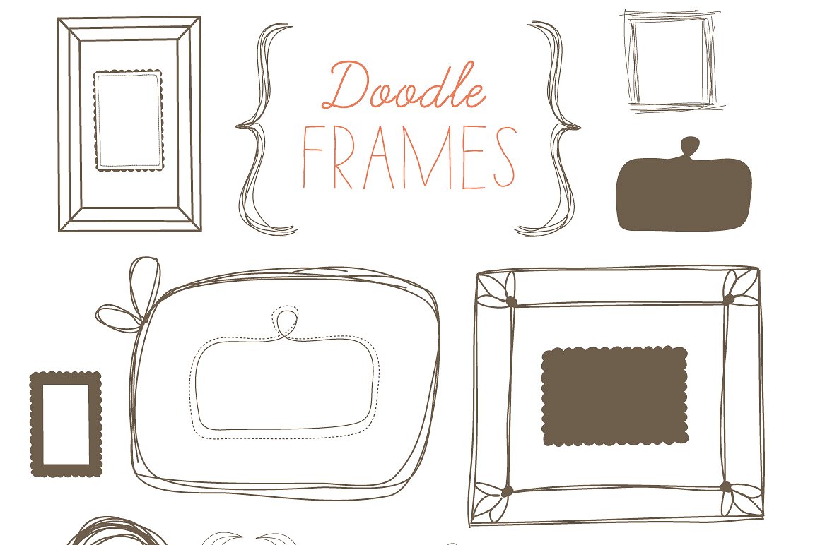 手绘线条边框矢量插图Doodle Frames