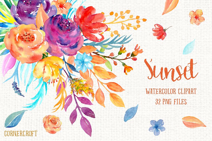 手绘水彩花卉植物设计素材Watercolor Clipart