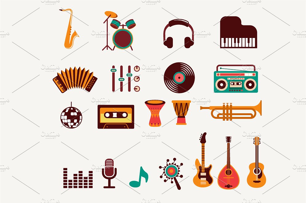 复古风格音乐信息图标设计素材Music infographi
