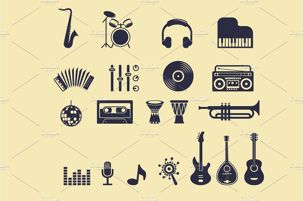 复古风格音乐信息图标设计素材Music infographi