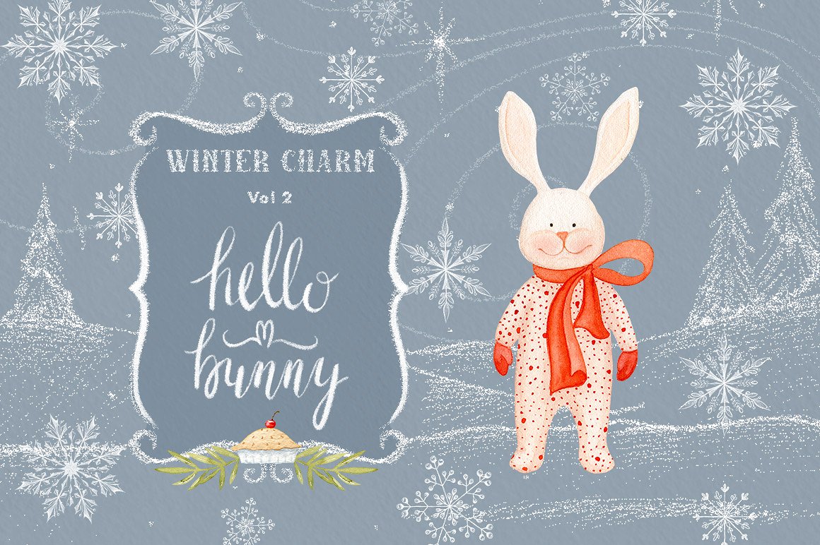 手绘冬季兔子装饰素材包Winter Charm Vol 2