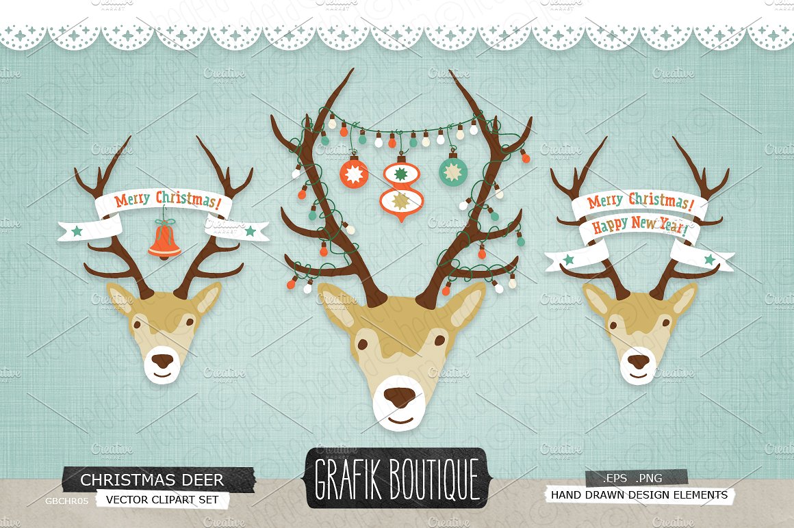 圣诞节麋鹿装饰矢量插图Christmas deer roe