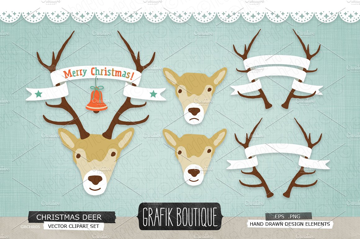 圣诞节麋鹿装饰矢量插图Christmas deer roe