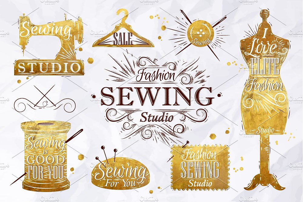 复古手绘缝纫机器设计素材Retro sewing symbo