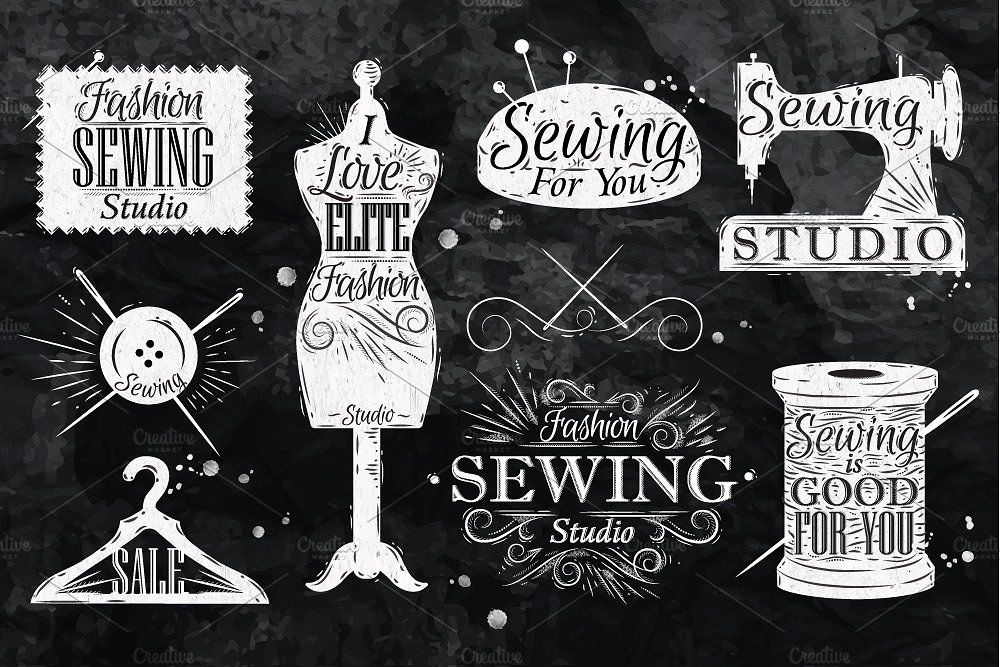 复古手绘缝纫机器设计素材Retro sewing symbo