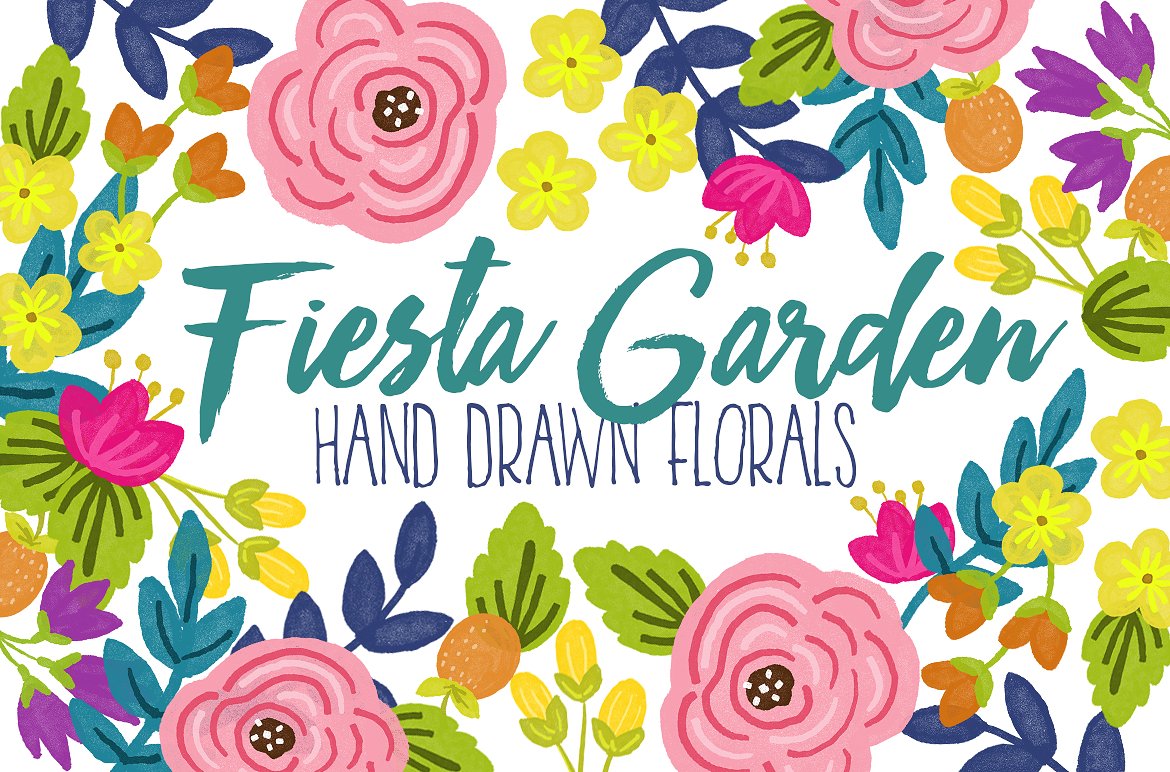 手绘现代花卉设计素材Fiesta Garden