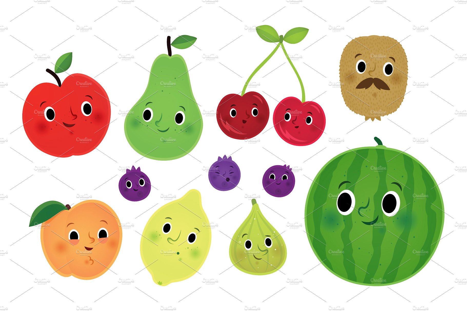 手绘可爱的水果插图素材Cute vector fruit c