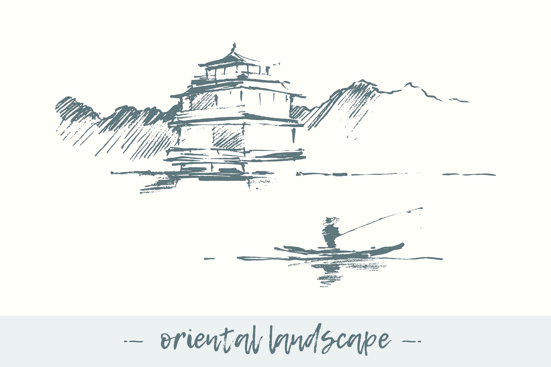 手绘宝塔设计素材Landscape with pagoda