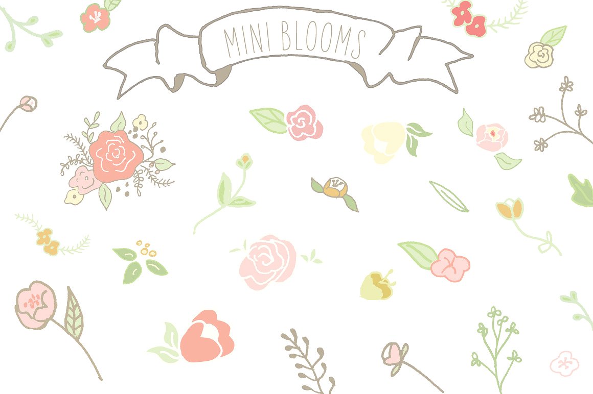 手绘可爱的花卉植物设计素材Mini Blooms Clip