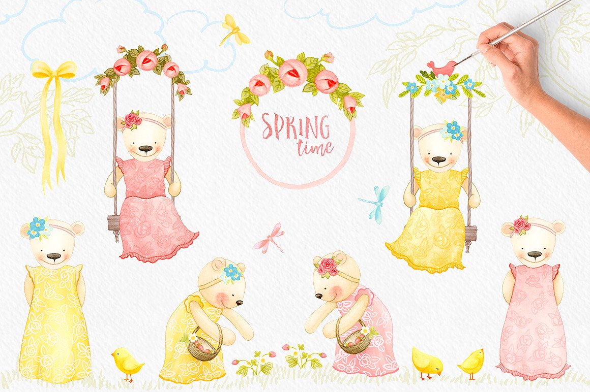 手绘水彩甜美花卉植物设计素材Spring Charm Flo