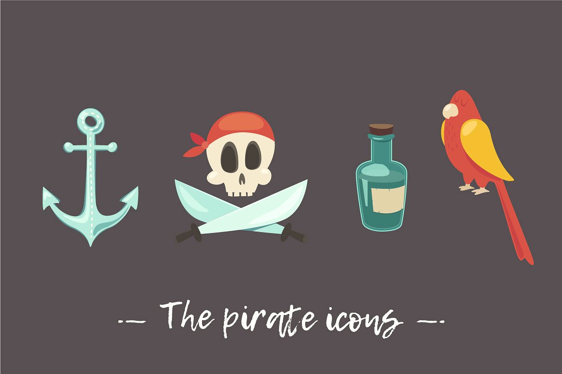 海盗元素设计素材Set of 9 cute pirate i