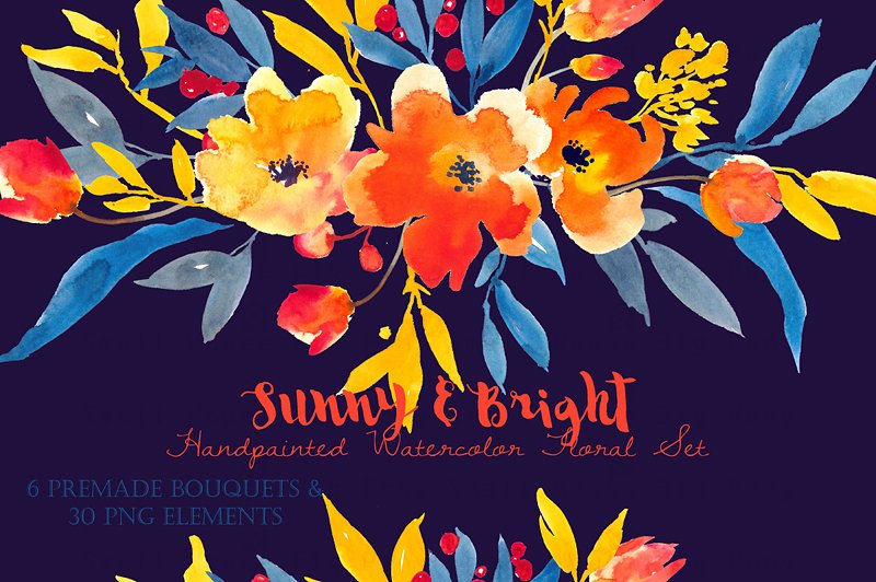 手绘水彩花卉植物设计素材Sunny -amp; Bright