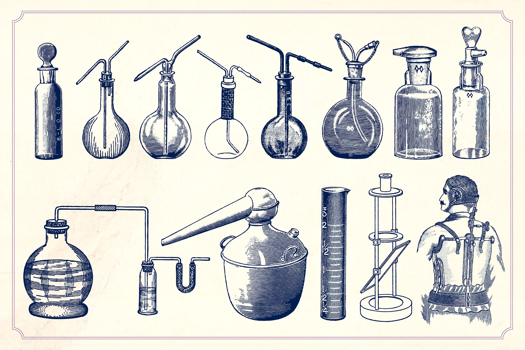 复古手绘科学实验设备矢量插图Vintage Science