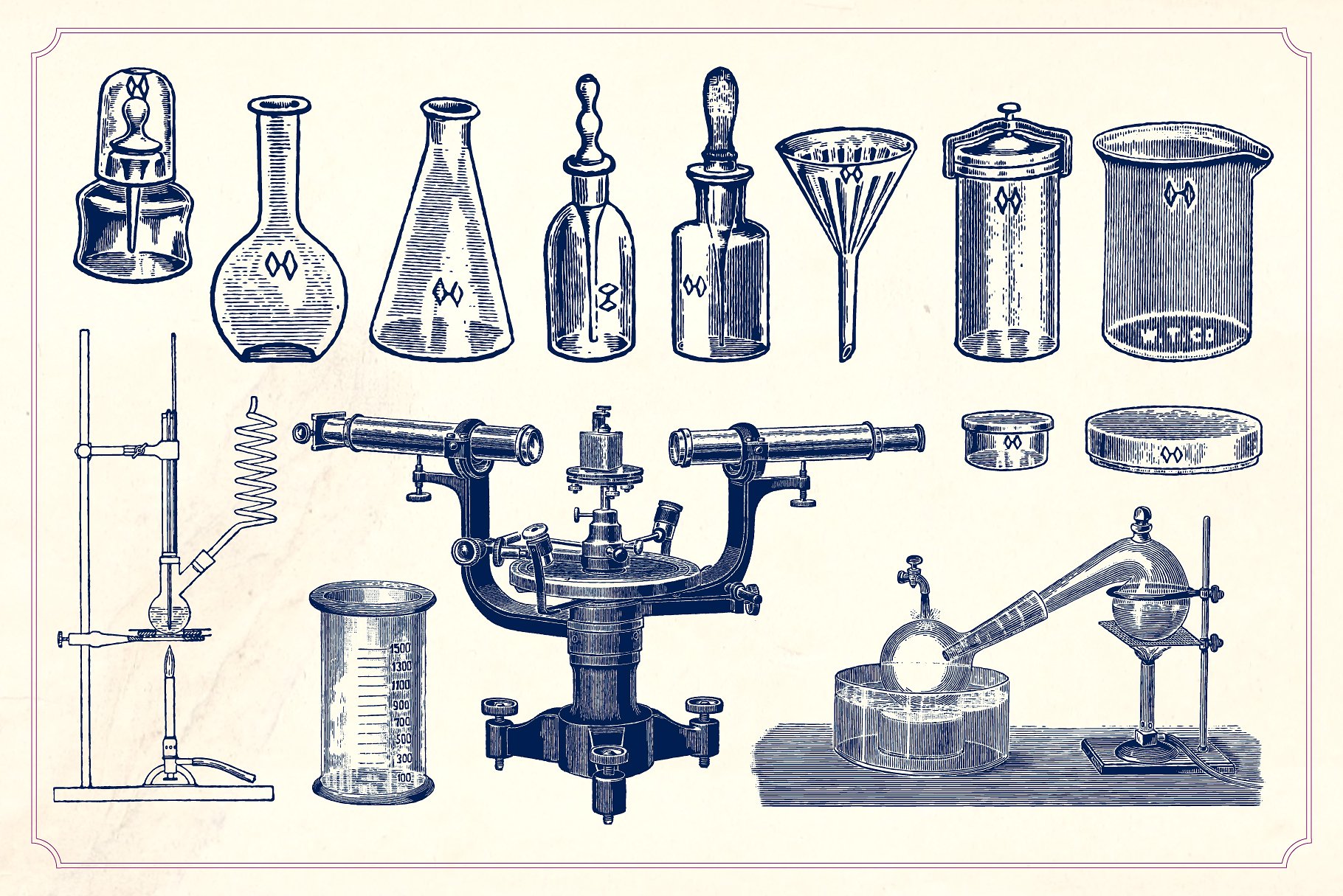 复古手绘科学实验设备矢量插图Vintage Science