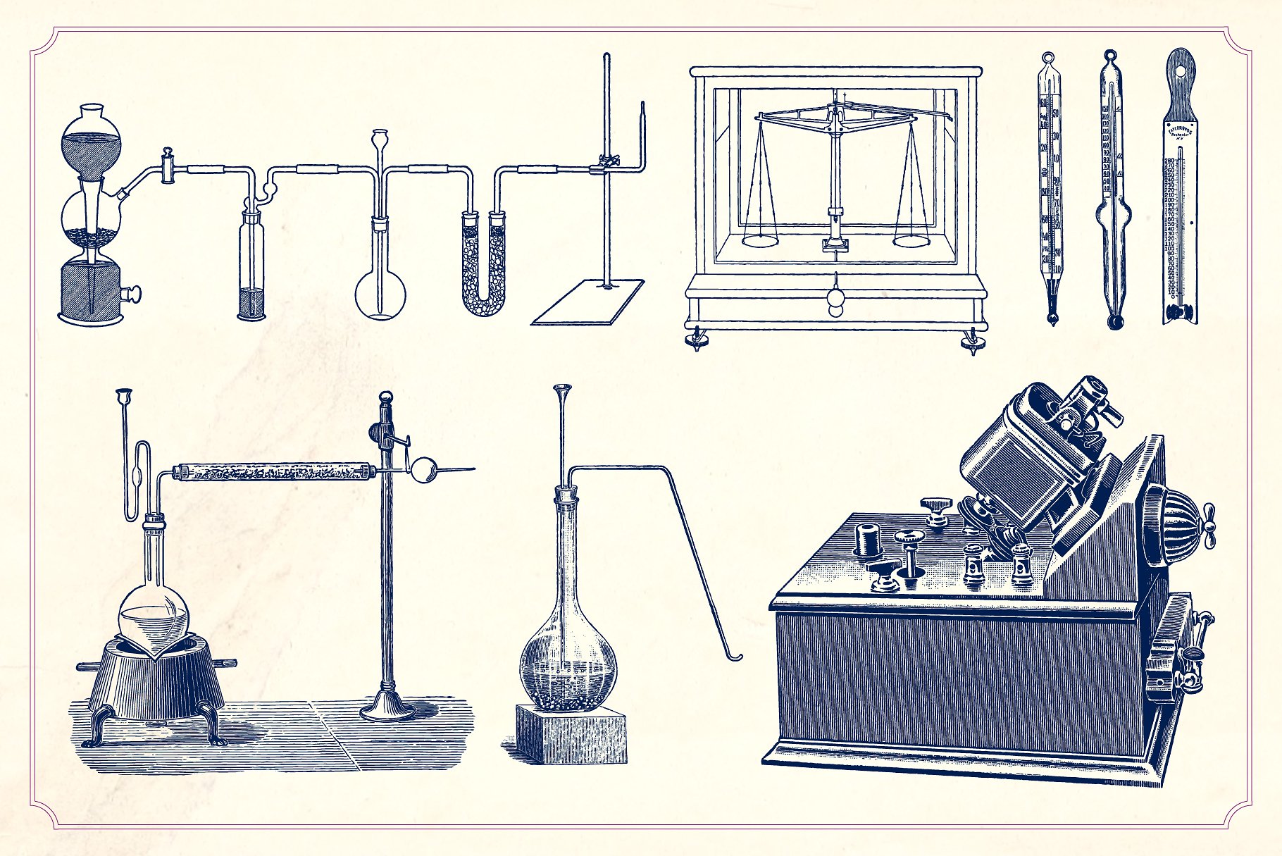 复古手绘科学实验设备矢量插图Vintage Science