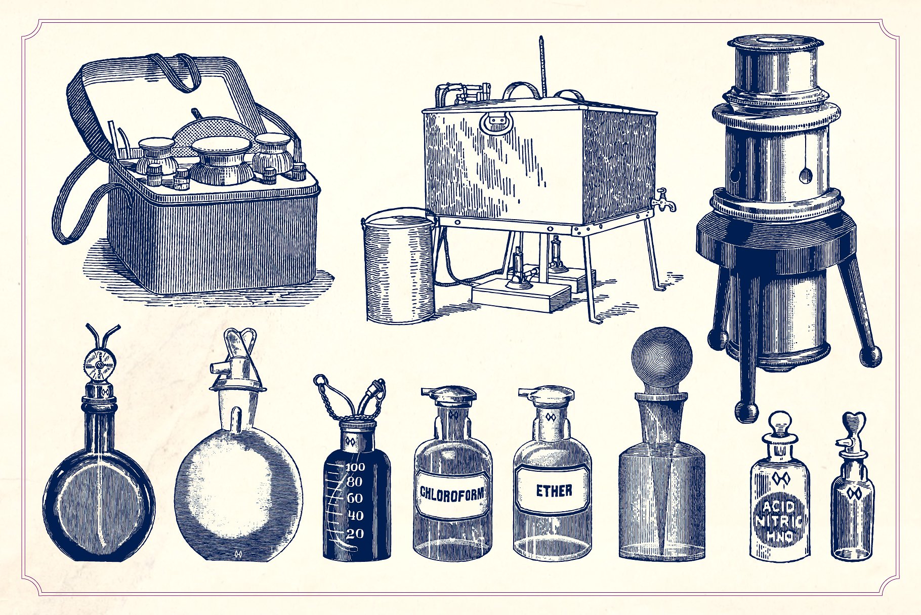 复古手绘科学实验设备矢量插图Vintage Science