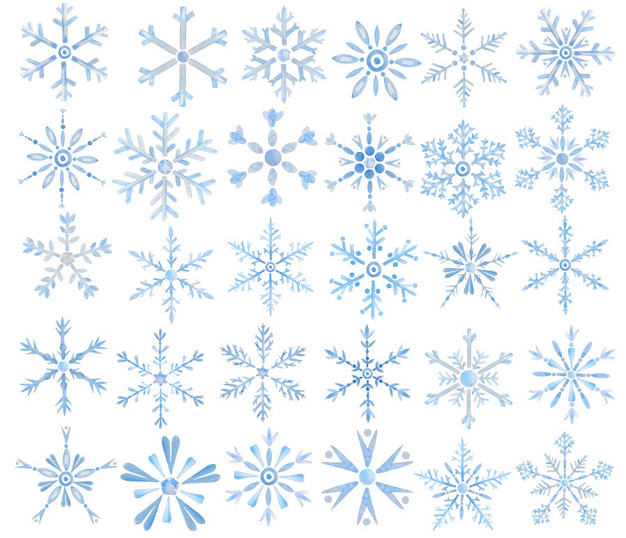 手绘雪花设计素材Watercolor Snowflake C