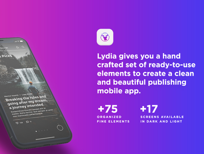 紫色时尚社交媒体博客交友移动手机APP UI工具包Lydia