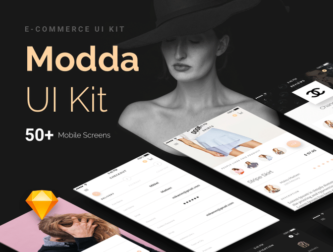 黑色灵感时尚电子商务购物平台高级移动UI工具包Modda E