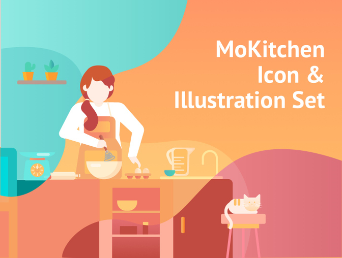 餐饮美食餐具女性厨房烹饪图标插图设计素材MoKitchen