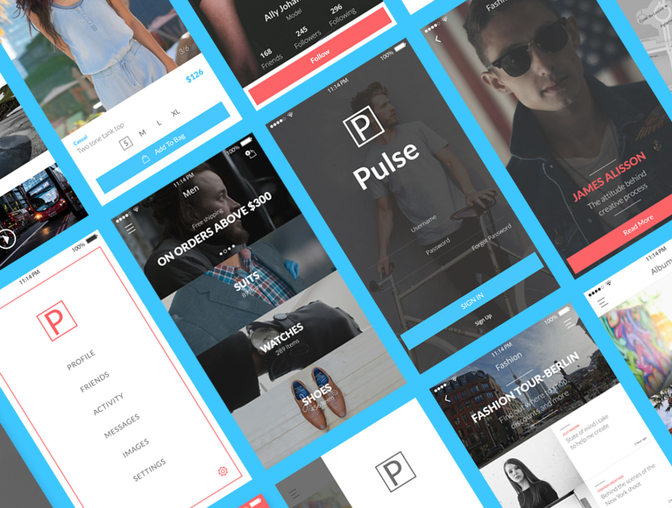 时尚潮流音乐播放器社交媒体电子商务移动UI工具包Pulse