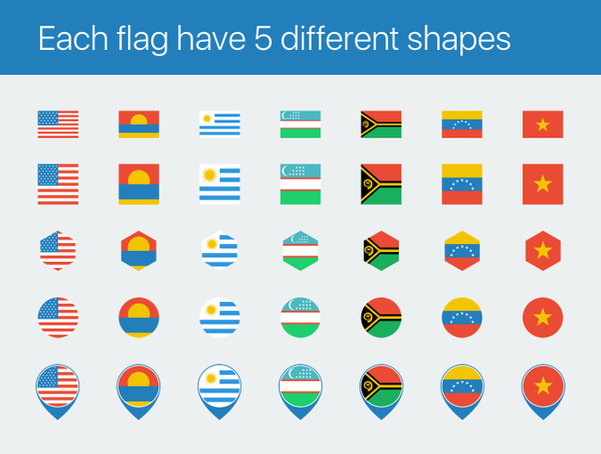 260个简化世界国家国旗标志设计素材Simplified W