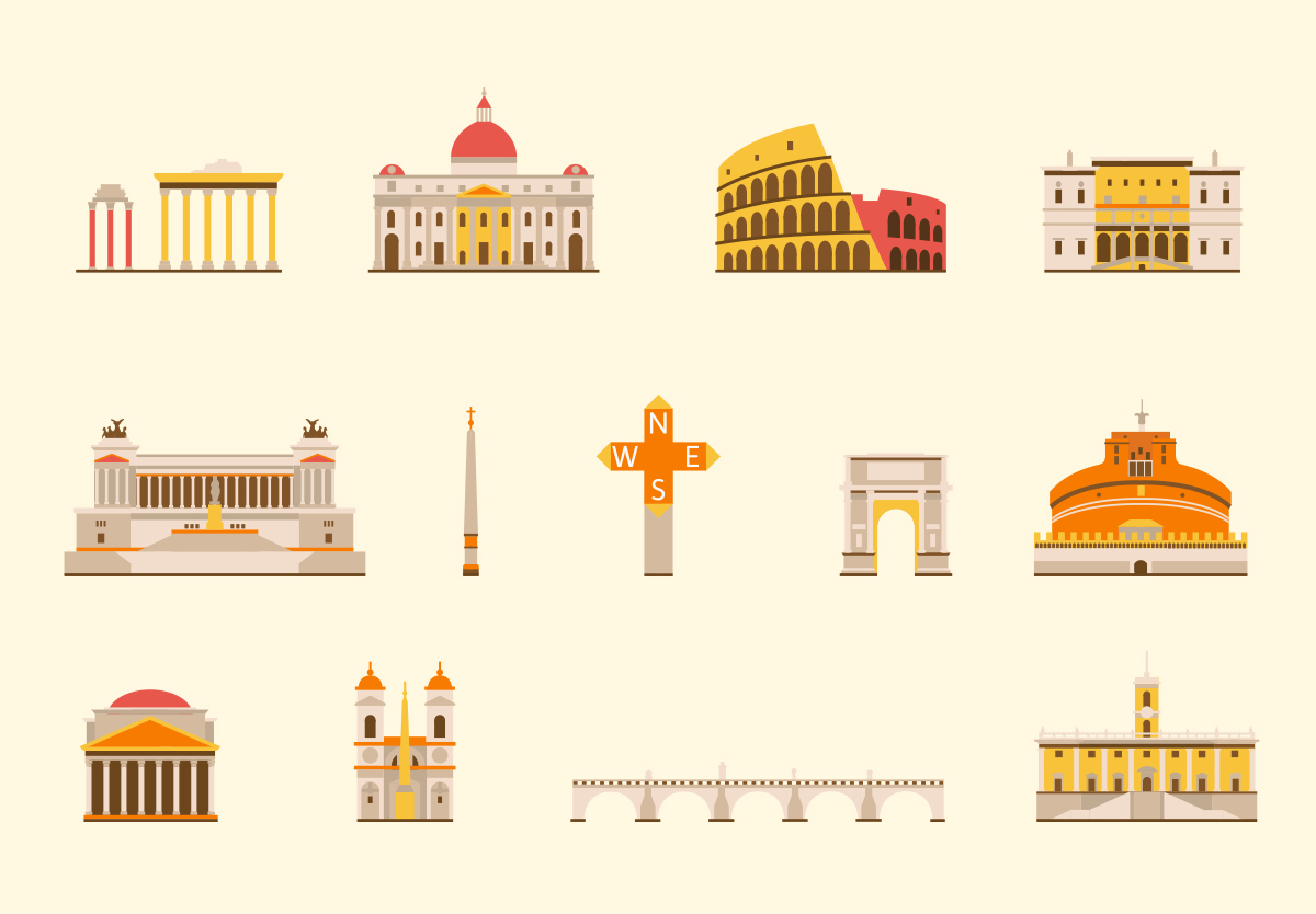 罗马历史传统建筑矢量插图设计素材Rome historica
