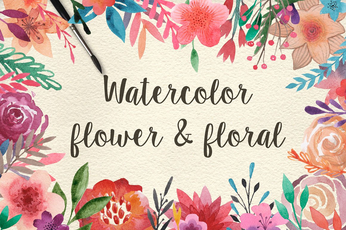 手绘水彩花卉图案设计素材159 Watercolor flo