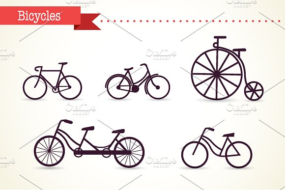 手绘自行车矢量插图Bicycles vector set