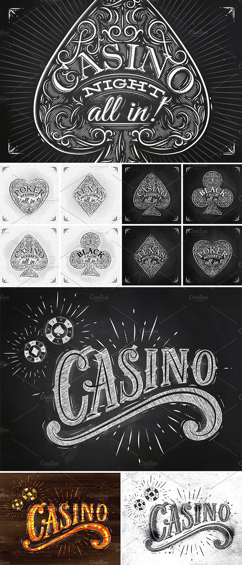 手绘娱乐场标志徽标设计素材Casino Symbols