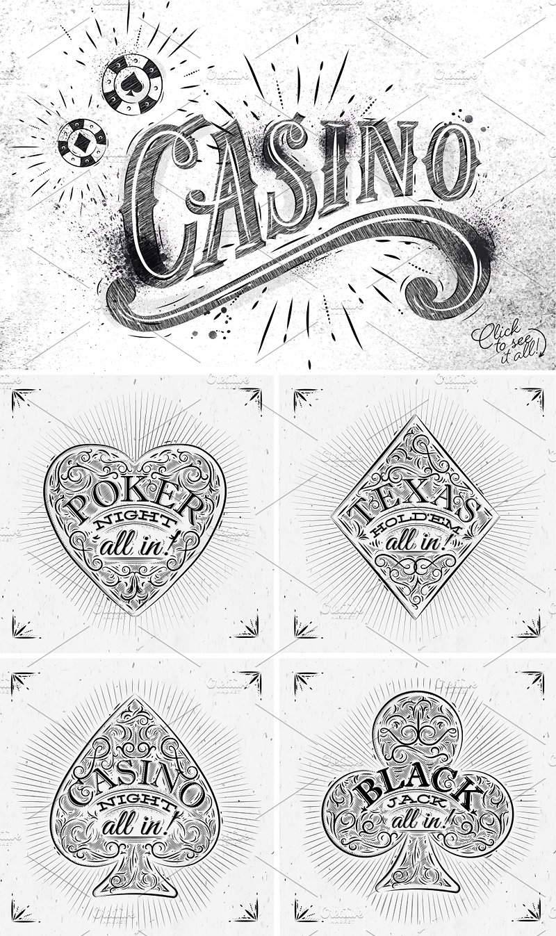 手绘娱乐场所标志插图素材Casino Symbols