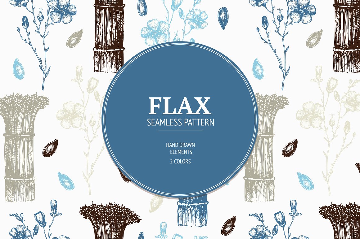 手绘植物草图素材Vintage Flax Illustrat