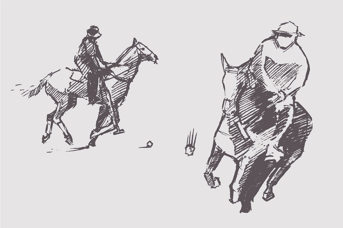 手绘骑马者矢量插图Sketches of polo play