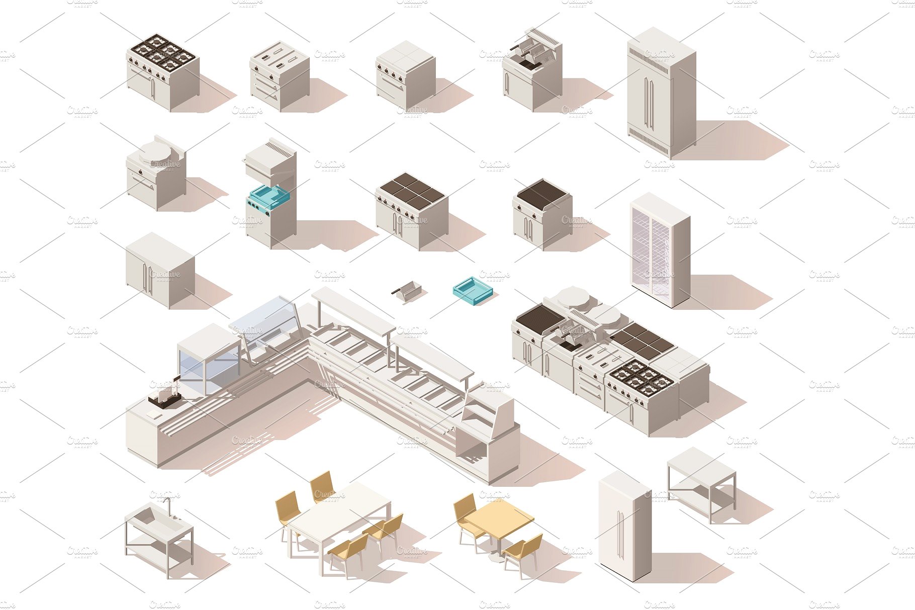 矢量等距餐厅设备图标素材Vector isometric l