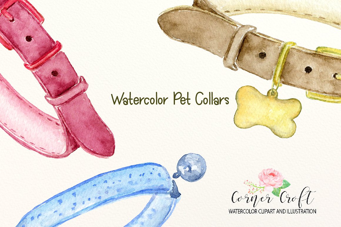 手绘水彩狗项圈设计素材Watercolor Pet Coll