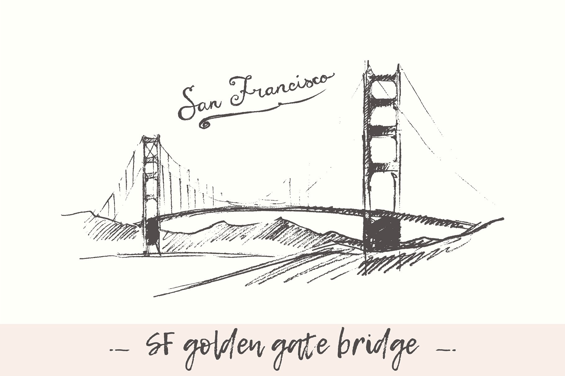 手绘桥梁矢量插图San Francisco Golden G