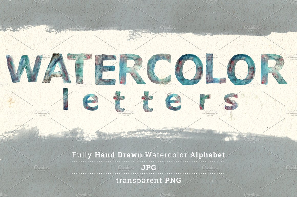 手绘水彩字母表设计素材Watercolor Letters