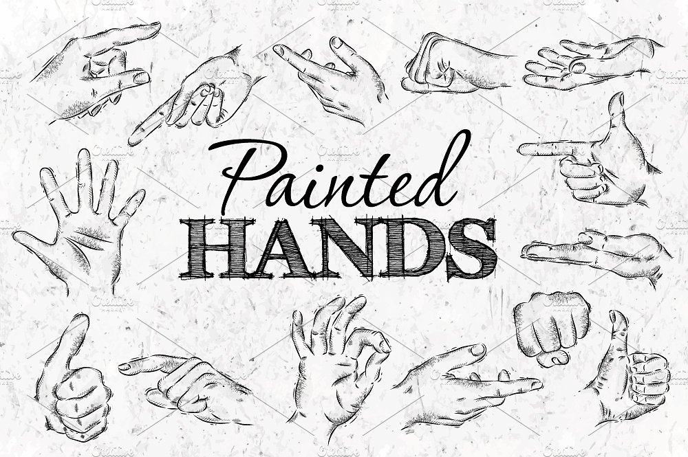 手绘手势插图素材Painted hands