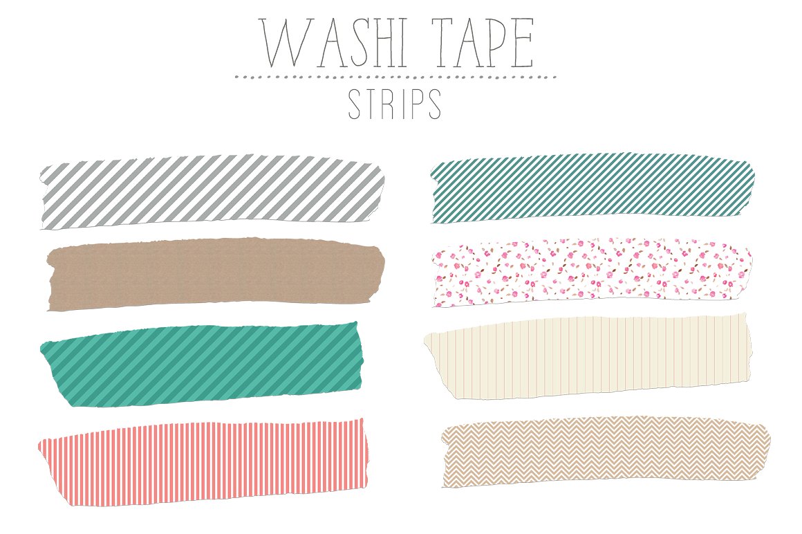 手绘可爱的小胶带设计素材Washi Tape Strips