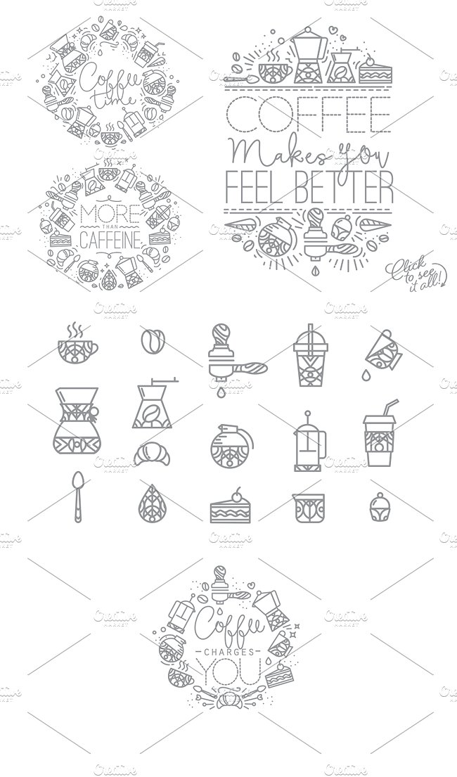 咖啡主题线性图标设计素材Coffee flat icons