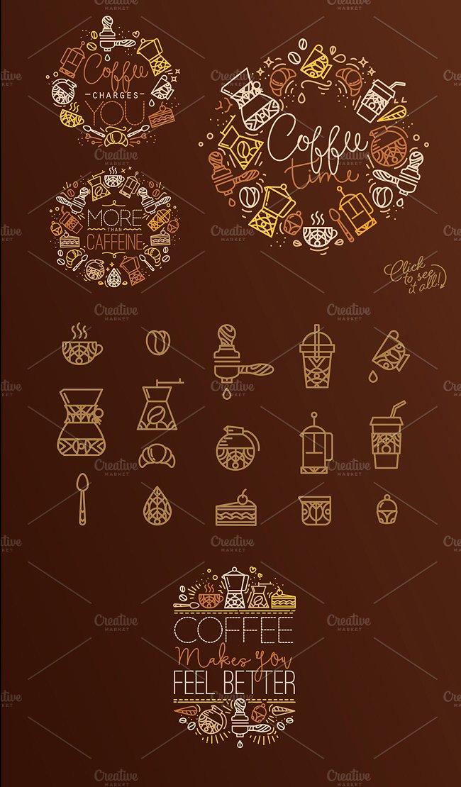 咖啡主题线性图标设计素材Coffee flat icons