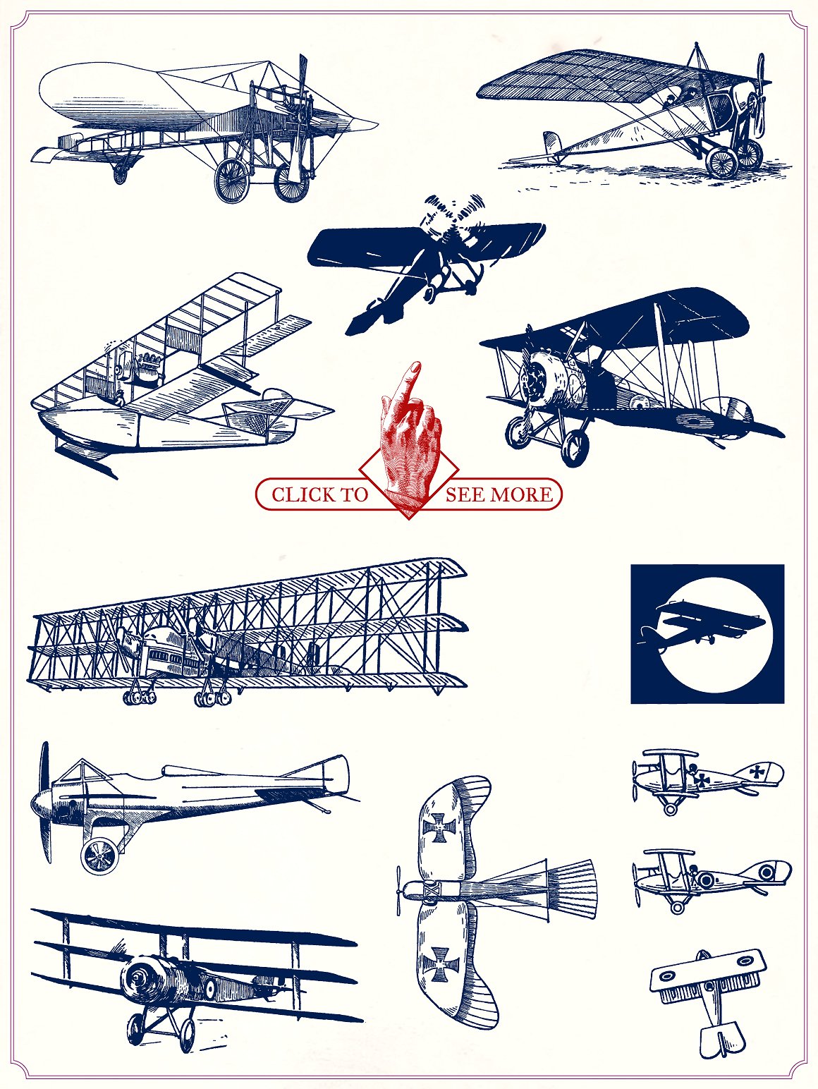 复古手绘老式飞机矢量插图Vintage Aircraft I